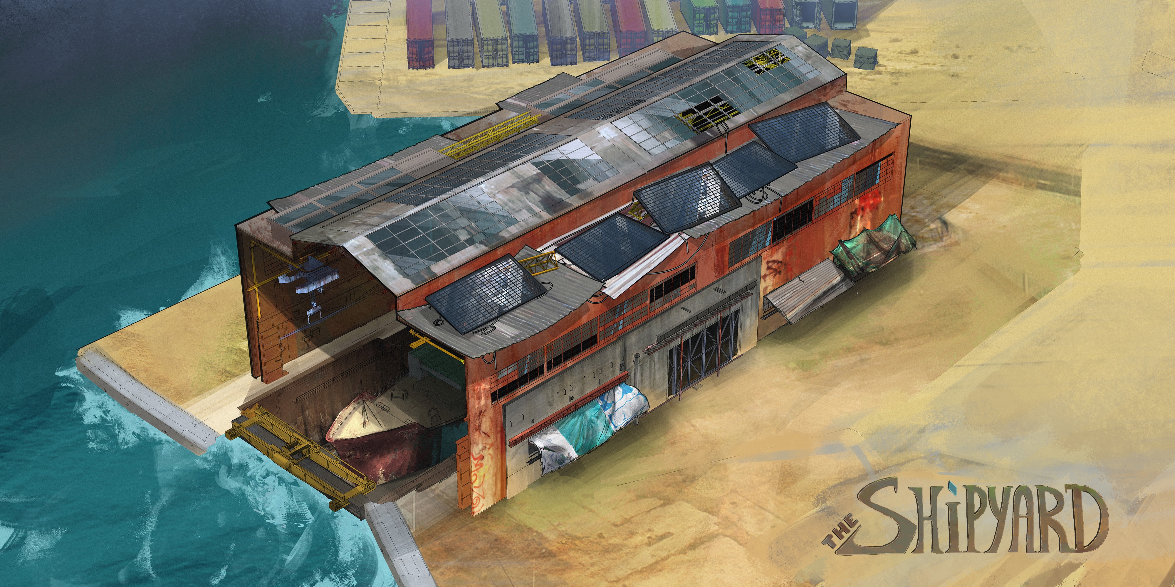 concept art of a hangar by Amir B.