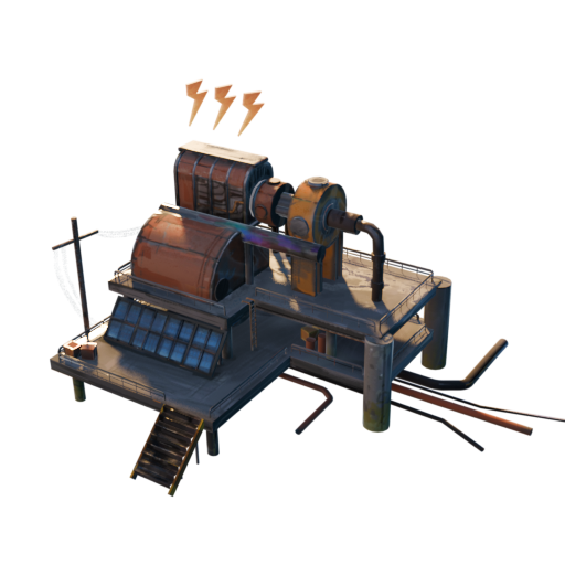 Concept art of the generator building. A surprisingly complex construction made mostly with recycled materials.) 